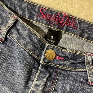 Southpole Junior's Medium Wash Low Rise Flare Stretch Jeans-pink embroidered-9